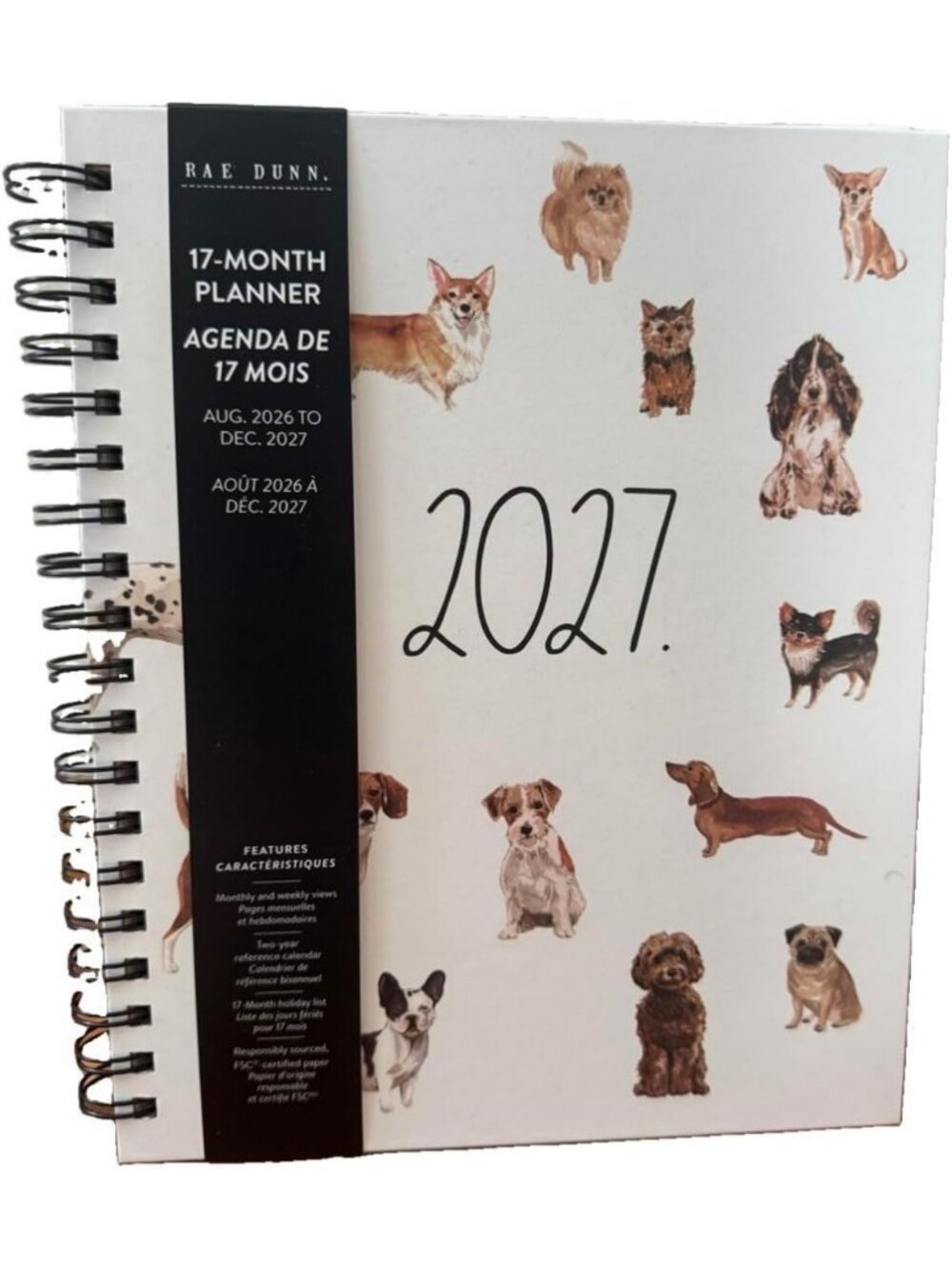 2027 Floral Dog Design Planner - 17 Month Weekly & Monthly Organizer, Spiral